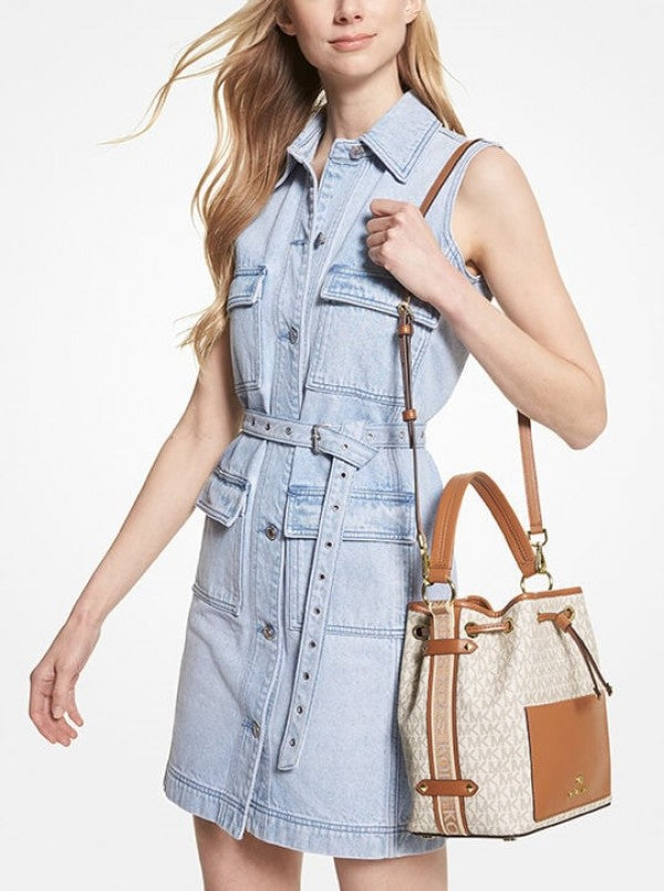 MICHAEL  MICHAEL  KORS MAEVE MEDIUM SIGNATURE LOGO BUCKET BAG 97
