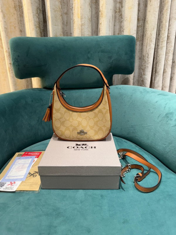 Coach  Carmen  Mini  Crossbody  In  Signature  Jacquard  Light  Apricot  With  Caramel  With  OG  Box  &  Dust  Bag  (2750)