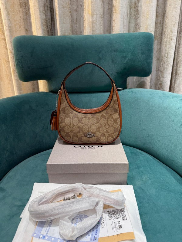 Coach  Carmen  Mini  Crossbody  In  Signature  Jacquard  Dark  Apricot  With  Caramel  With  OG  Box  &  Dust  Bag  (2750)