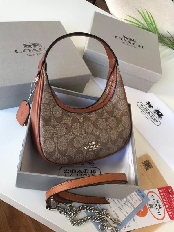 Coach  Carmen  Mini  Crossbody  In  Signature  Jacquard  Dark  Apricot  With  Caramel  With  OG  Box  &  Dust  Bag  (2750)