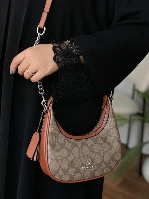 Coach  Carmen  Mini  Crossbody  In  Signature  Jacquard  Dark  Apricot  With  Caramel  With  OG  Box  &  Dust  Bag  (2750)