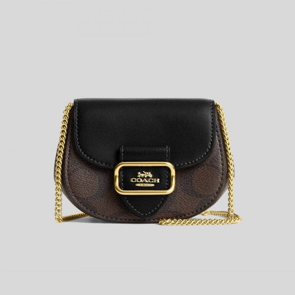 Coach  Morgan  Card  Case  On  A  Chain  In  Signature  Canvas  Brown  Black  CK439  With  OG  Box  &  Dust  Bag
