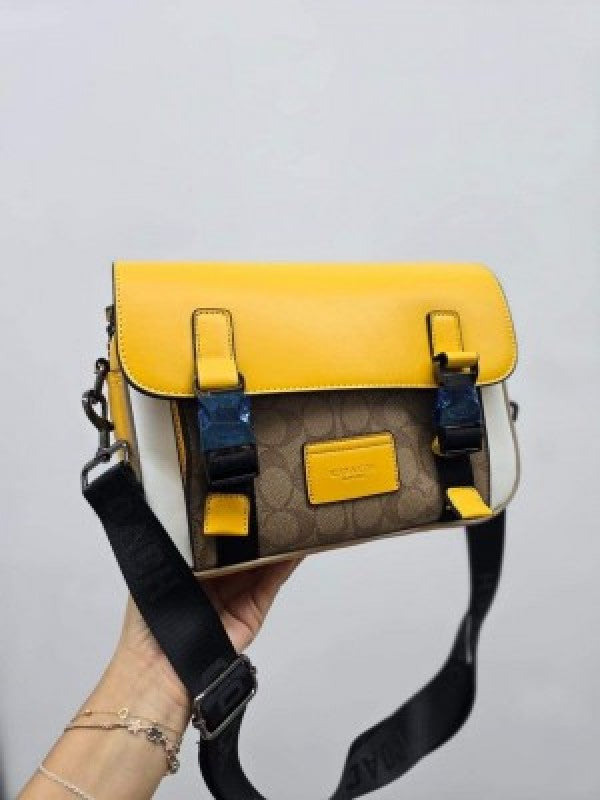 Coach  Track  Crossbody  In  Signature  Canvas  With  Dust  Bag  1680  White  Yellow