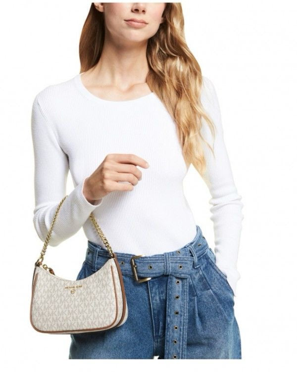Michael  Kors  MK  Jet  Set  Charm  Small  Logo  Pochette  With  OG  Box  (5575  Beige  Brown)