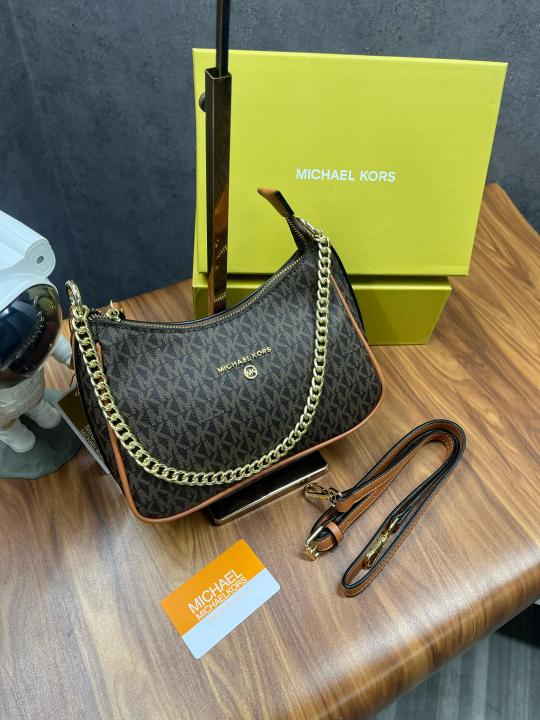 Michael  Kors  MK  Jet  Set  Small  Logo  Pochette  With  Shoulder  Strap  With  OG  Box  &  Dust  Bag(22317  Coffee  Brown)