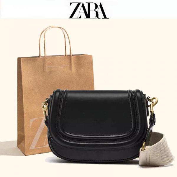 Zara  saddle  canvas  broad  strap  crossbody  bag  with  caryy  bag(black)