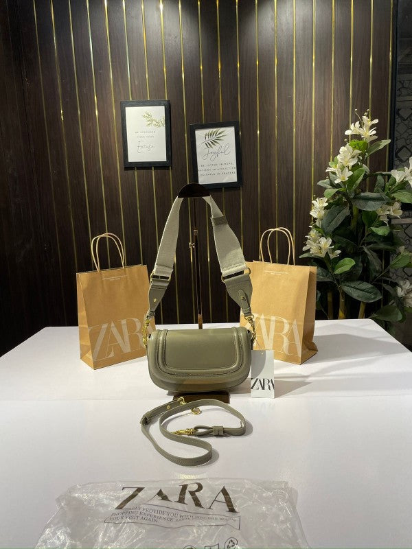 Zara  saddle  canvas  broad  strap  crossbody  bag  with  caryy  bag(green)