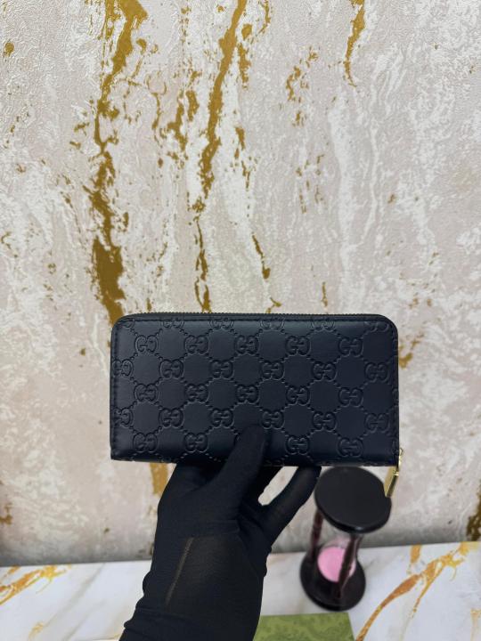 Gucc  i gg embossed long zipper wallet with box and dust bag (60017 black)