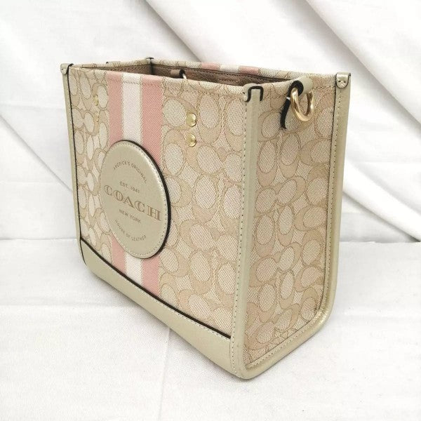 Coach  Dempsey  Tote  22  In  Signature  Jacquard  With  Stripe  And  Coach  Patch  With  OG  Box  &  Dust  Bag  (Pink 5638)