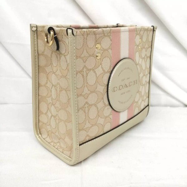 Coach  Dempsey  Tote  22  In  Signature  Jacquard  With  Stripe  And  Coach  Patch  With  OG  Box  &  Dust  Bag  (Pink 5638)