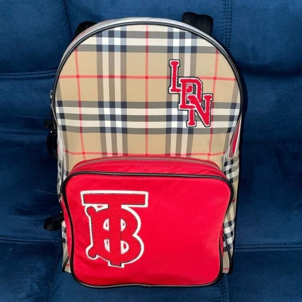 Burberry  Nylon  Check  TB  Logo  Rucksack  Unisex  Backpack  Rare  Plaid  With  Dust  Bag  B8890  Black