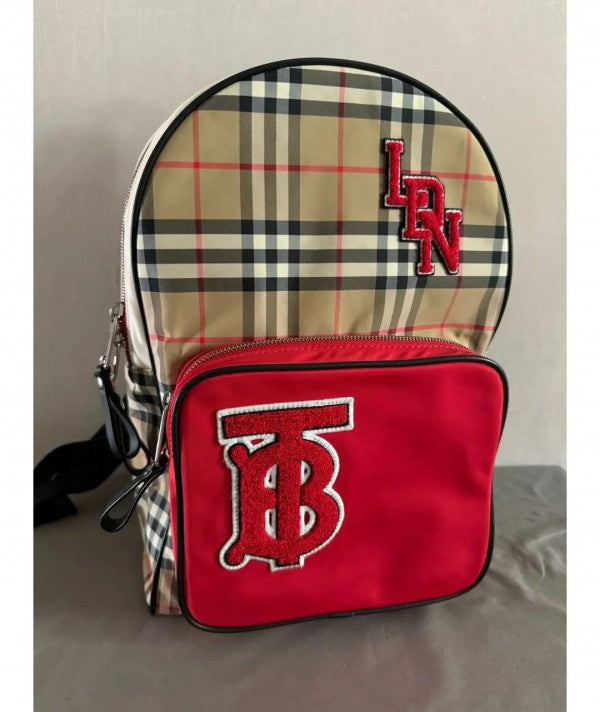 Burberry  Nylon  Check  TB  Logo  Rucksack  Unisex  Backpack  Rare  Plaid  With  Dust  Bag  B8890  Black