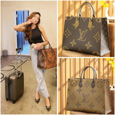 Louis  Vuitton  LV  On  The  Go  Monogram  And  Monogram  Reverse  Premium  Leather  Tote  Bag  With  Dust  Bag  (Brown 43751)