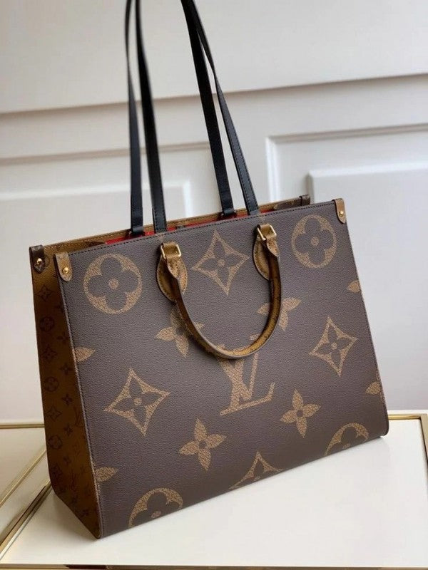 Louis  Vuitton  LV  On  The  Go  Monogram  And  Monogram  Reverse  Premium  Leather  Tote  Bag  With  Dust  Bag  (Brown 43751)