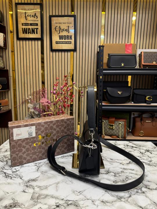 COAC  H GEORGIE SHOULDER BAG IN COLORBLOCK SIGNATURE CANVAS WITH RIVETS & OG BOX AND DUST BAG (BLACK)