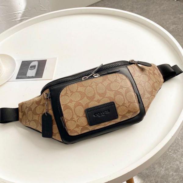 Coach  Unisex  Waist  Pouch  Track  Belt  Bag  Signature  Canvas  Gunmetal  Lock  With  Dust  Bag  (G1130  Apricot)