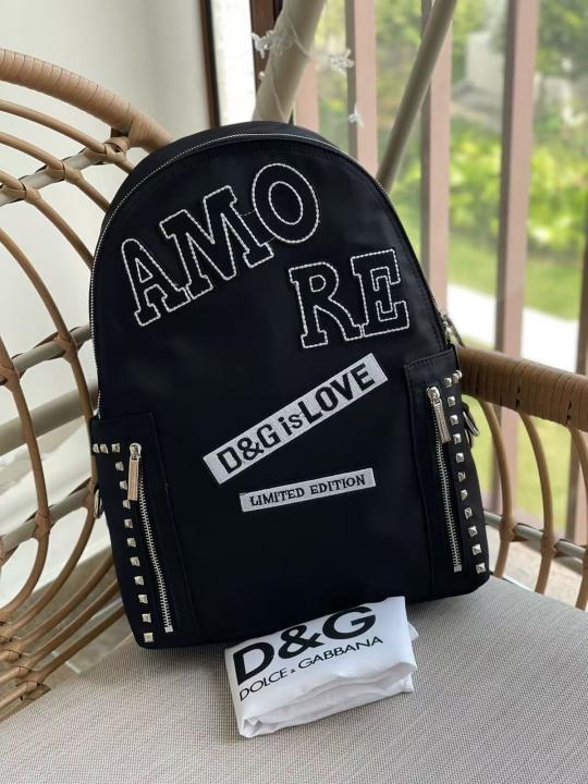 Dolce  &  Gabbana  Nylon  Black  Stud  Embroidery  Unisex  Backpack  With  Dust  Bag  DG11  Black