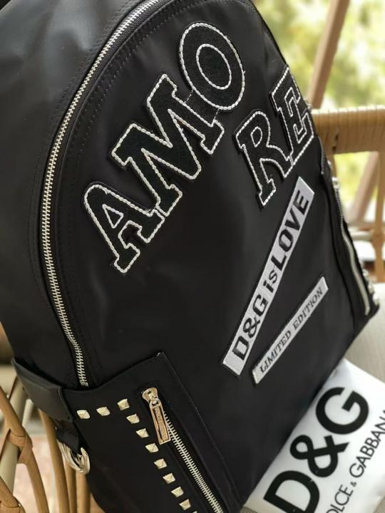 Dolce  &  Gabbana  Nylon  Black  Stud  Embroidery  Unisex  Backpack  With  Dust  Bag  DG11  Black