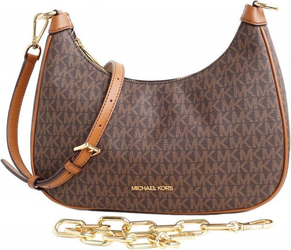 Michael Michael Kors Cora Medium Signature PVC Zip Pouchette Crossbody Bag Brown with box & carry bag 69