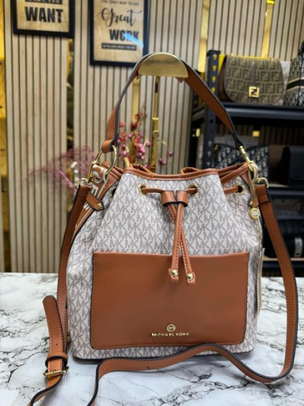 Michael  Kors Maeve Medium Bucket Bag With Dust Bag (Beige Brown)