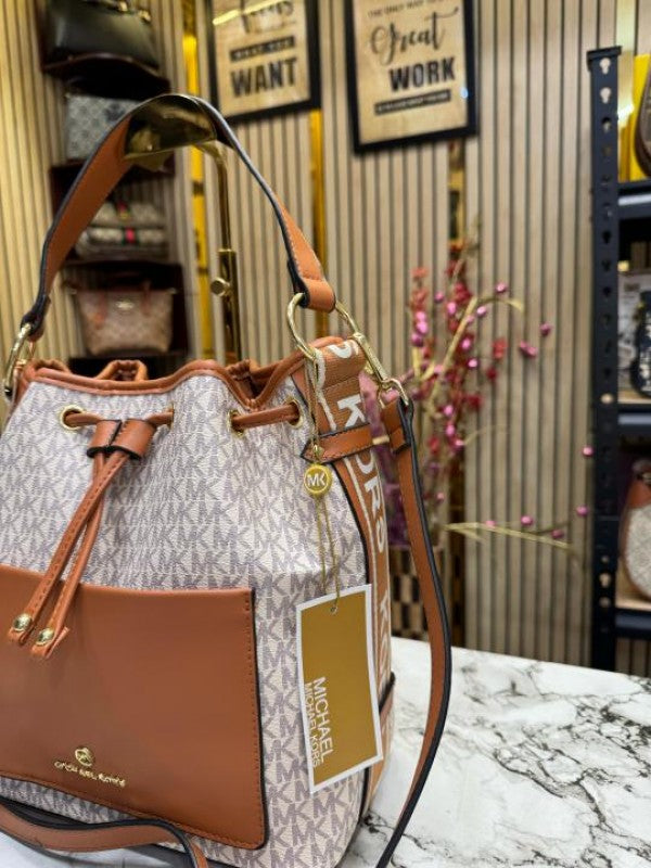 Michael  Kors Maeve Medium Bucket Bag With Dust Bag (Beige Brown)