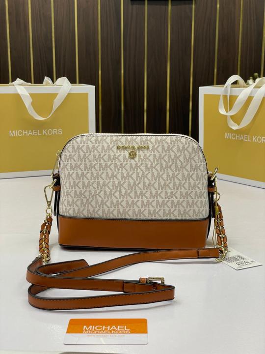 Michael  kors dome crossbody bag with og box(23032 biege  brown)