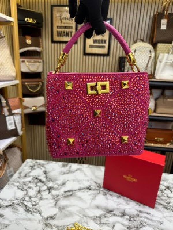 VALENTIN  O RHINESTONE LAVIE HANDBAG WITH BOX CARD DUST BAG (PINK)