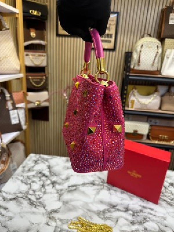 VALENTIN  O RHINESTONE LAVIE HANDBAG WITH BOX CARD DUST BAG (PINK)