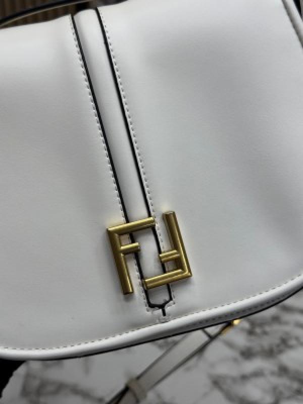 FEND  I COMON FF LOGO PLAQUE HANDBAG WITH OG BOX AND DUST BAG INCLUDING CARRY BAG PREMIUM QUALITY (WHITE)