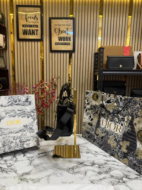 Christian  Dior  D Joy  Pearl  Patent  Handbag  With  Box  And  Dust  Bag  Including  CarryBag  (Black)