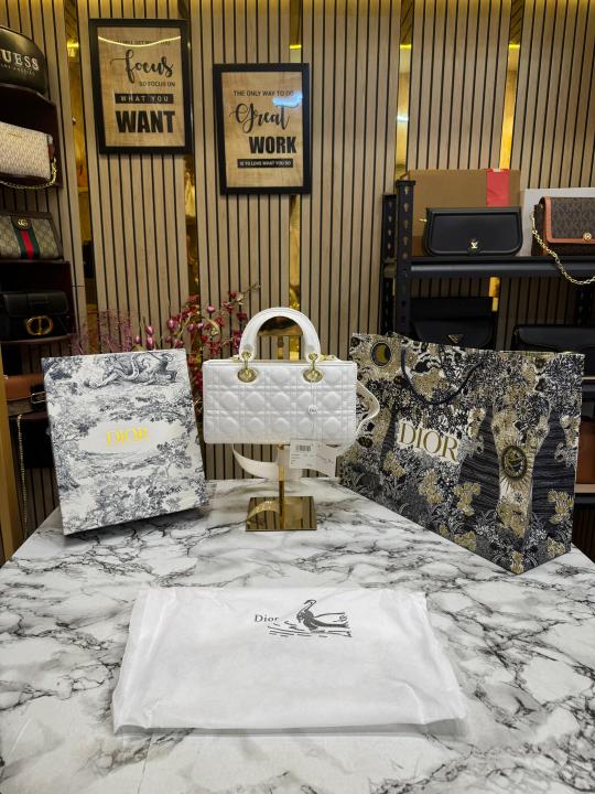 Christian  Dior  D Joy  Pearl  Patent  Handbag  With  Box  And  Dust  Bag  Including  CarryBag  (White)