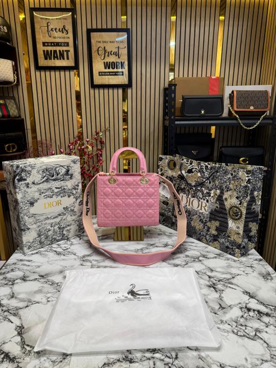 Christian  Dior  Lady  Bag  Glossy  With  Box  And  Dust  Bag  Including  CarryBag  (Pink)
