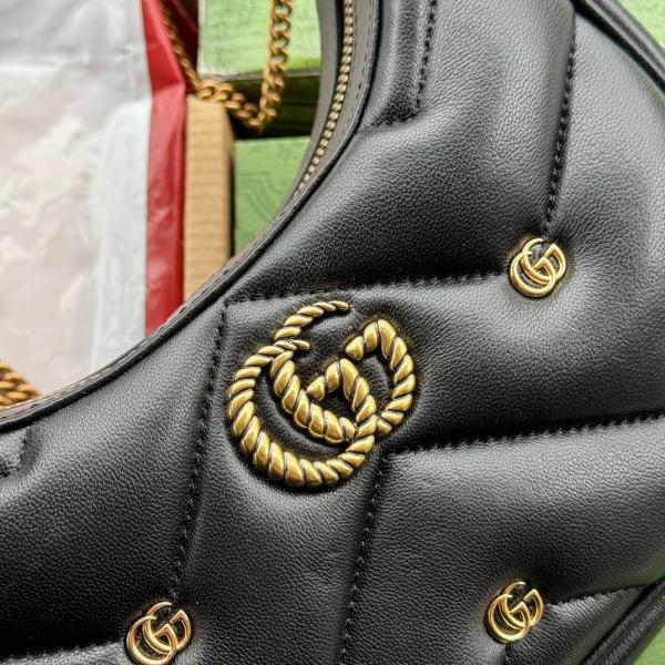 Gucci  GG  Marmont  Half Moon  Shaped  Black  Calfskin  Gold  Hardware  Black  770983  With  OG  Red  Box  &  Dust  Bag