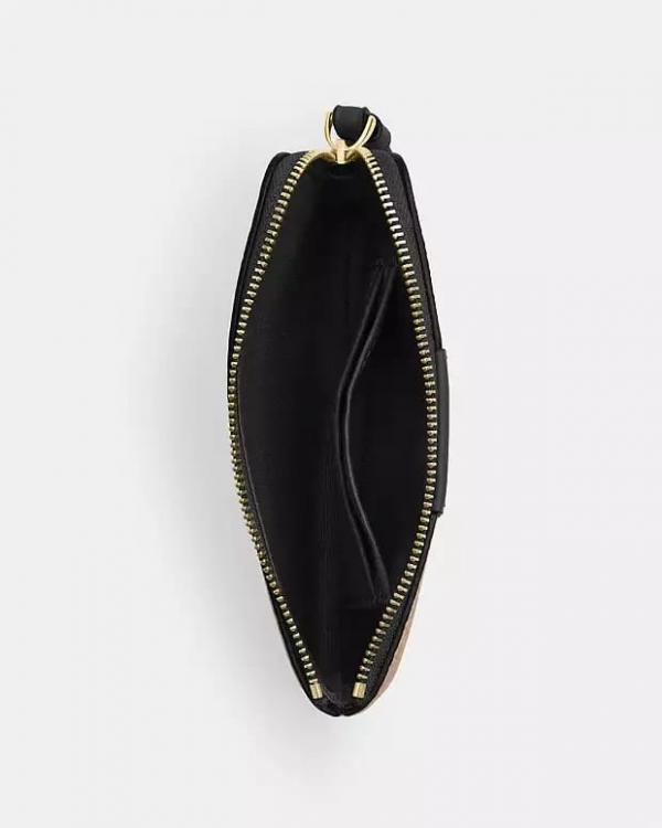 Coach  Corner  Zip  Wristlet  In  Signature  Canvas  With  Black  Stripe  With  OG  Box  &  Dust  Bag  105
