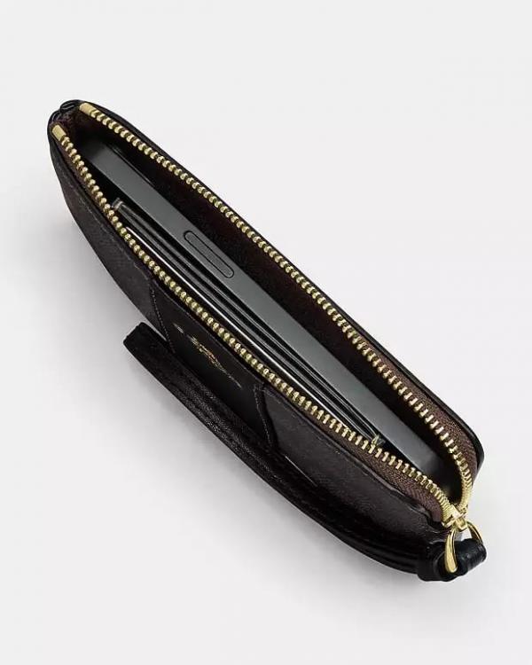 Coach  Corner  Zip  Wristlet  In  Signature  Canvas  With  Black  Stripe  With  OG  Box  &  Dust  Bag  105