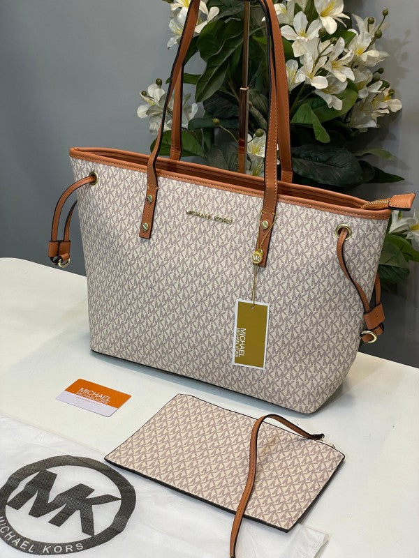 Michael  Kors  Tote  Bag  Mk  With  Pouch  With  Dust  Bag  (19016 Beige Brown)