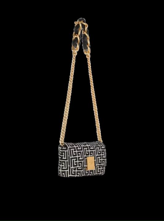 Balmain  1945  Soft  Mini  Bag  Jacquard  Monogram  With  OG  Box  &  Dust  Bag  Black  396
