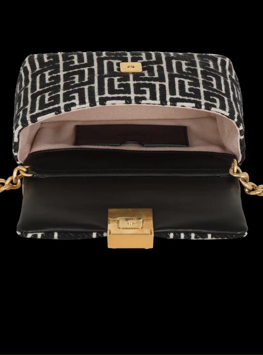 Balmain  1945  Soft  Mini  Bag  Jacquard  Monogram  With  OG  Box  &  Dust  Bag  Black  396