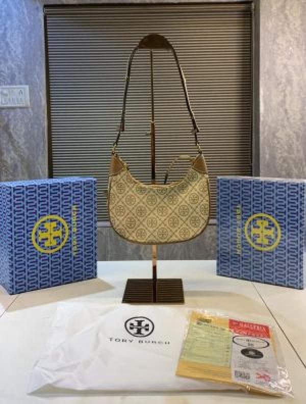 Tory  Burch  T  Monogram  Crescent  Shoulder  Bag  (Brown)  5367