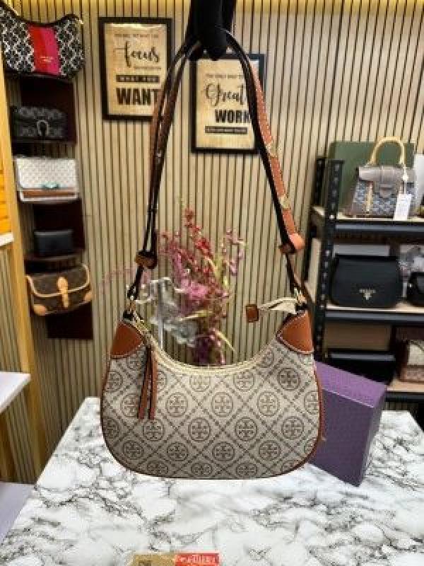 Tory  Burch  T  Monogram  Crescent  Shoulder  Bag  (Brown)  5367