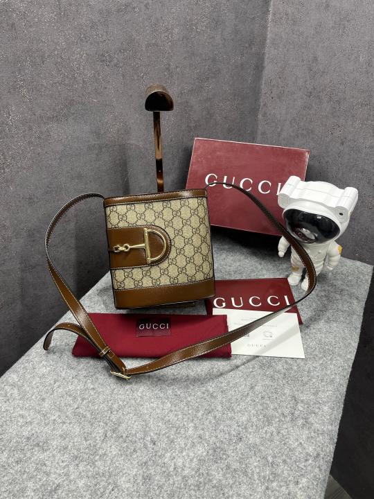 Gucci  73  Series  Bucket  Glossy  Brown  Bag  With  OG  Red  Box  &  Dust  Bag  833665