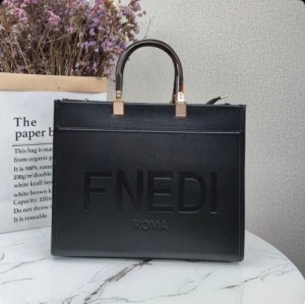 fendi  roma  plain  ladies  trendy  leather  handbag  (203) 35 cm big size