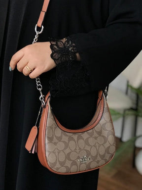 Coach  Carmen  Mini  Crossbody  In  Signature  Jacquard  Dark  Apricot  With  Caramel  With  OG  Box  &  Dust  Bag  (2750)