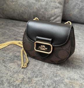 Coach  Morgan  Card  Case  On  A  Chain  In  Signature  Canvas  Brown  Black  CK439  With  OG  Box  &  Dust  Bag