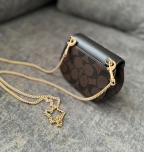 Coach  Morgan  Card  Case  On  A  Chain  In  Signature  Canvas  Brown  Black  CK439  With  OG  Box  &  Dust  Bag