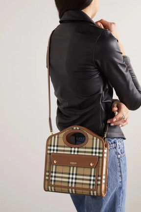 Burberry  Mini  Checkered  Leather  Tote  Bag  With  OG  Box  &  Dust  Bag  2733  Lattice