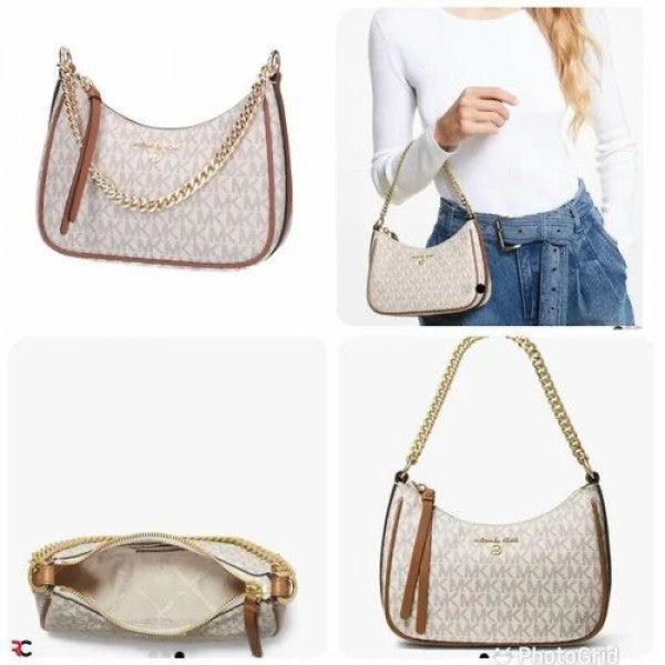 Michael  Kors  MK  Jet  Set  Charm  Small  Logo  Pochette  With  OG  Box  (5575  Beige  Brown)