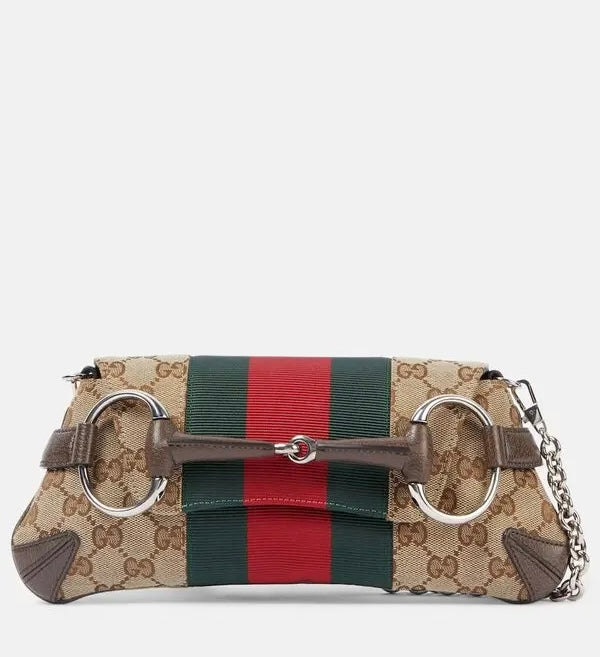 GUCC  I  Horsebit Small Gg Canvas Shoulder Bag With Red magnetic box 417