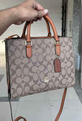 Coac  h Maggie Small Tote Bag In Blocked Signature Canvas with extra long sling & with box 454