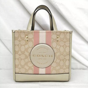 Coach  Dempsey  Tote  22  In  Signature  Jacquard  With  Stripe  And  Coach  Patch  With  OG  Box  &  Dust  Bag  (Pink 5638)